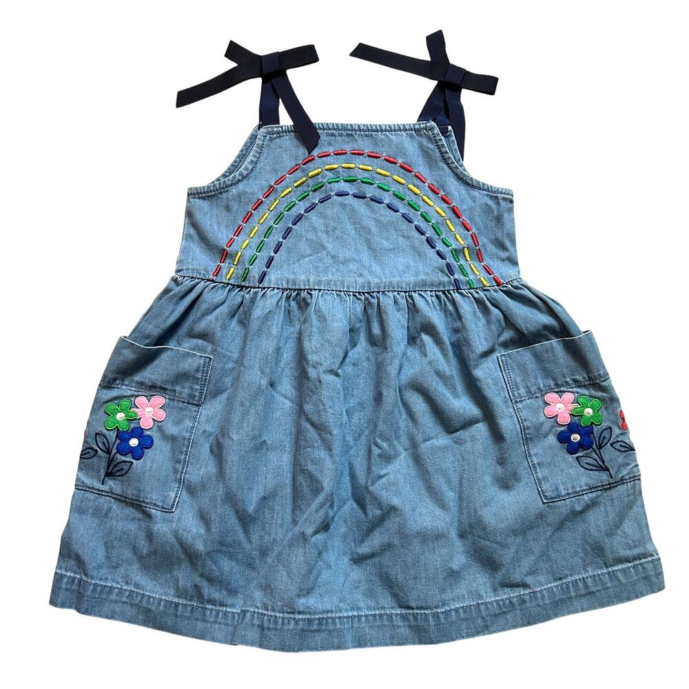 Hanna Andersson Rainbow Embroidered Denim Dress 90